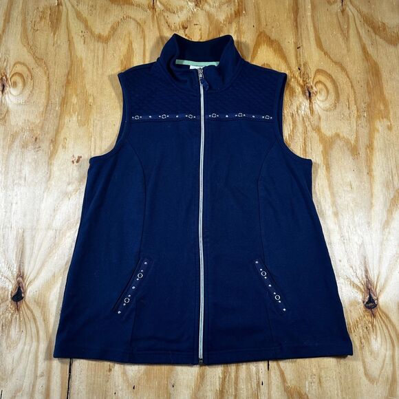 Jackets & Blazers - Alfred Dunner Navy Blue Quilted Zip-Up Vest - Size 10